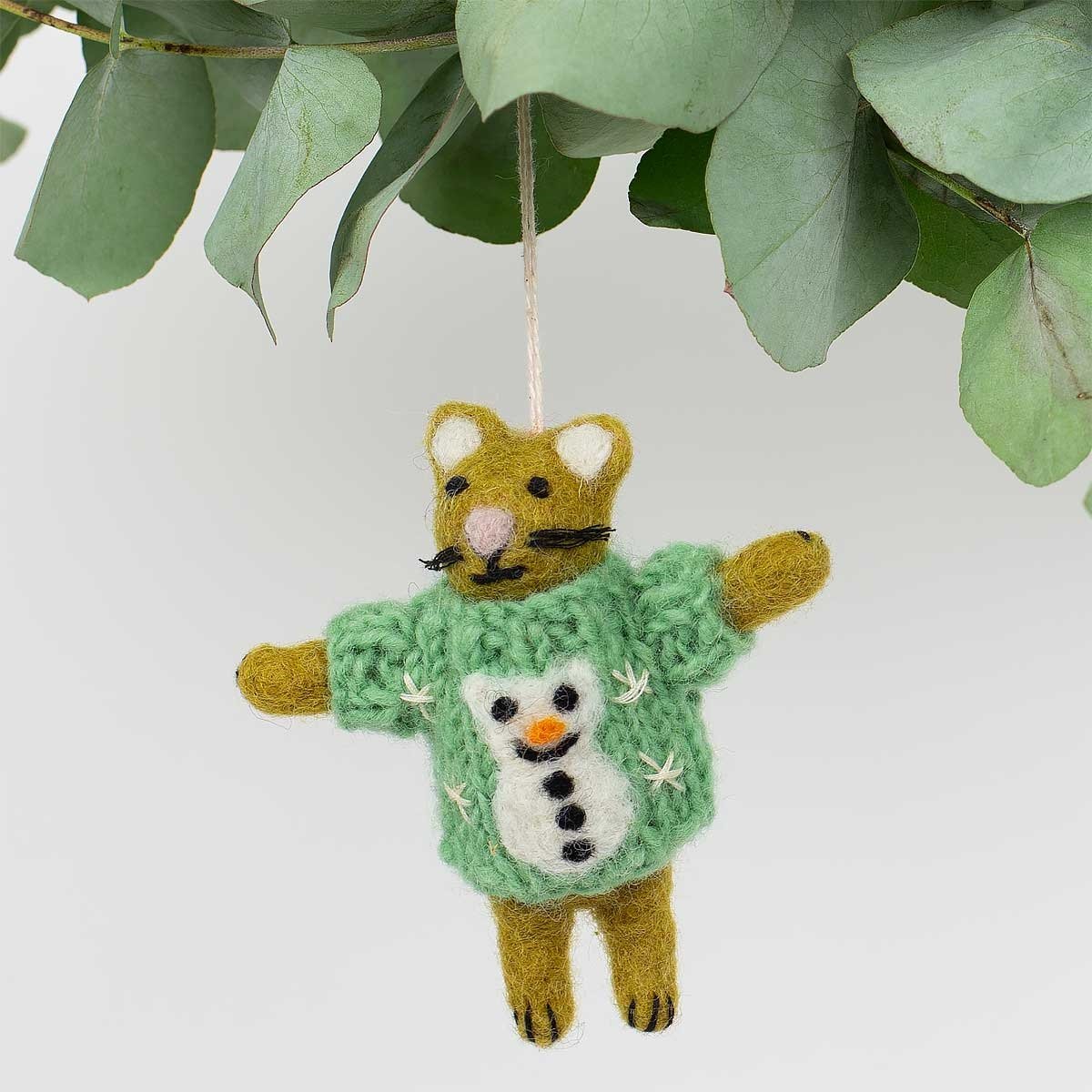 Cat with Snowman Jumper Christmas Decoration