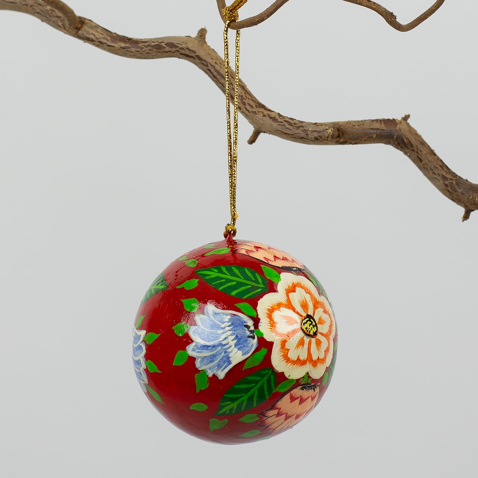 Red Papier Mache Christmas Bauble Decoration