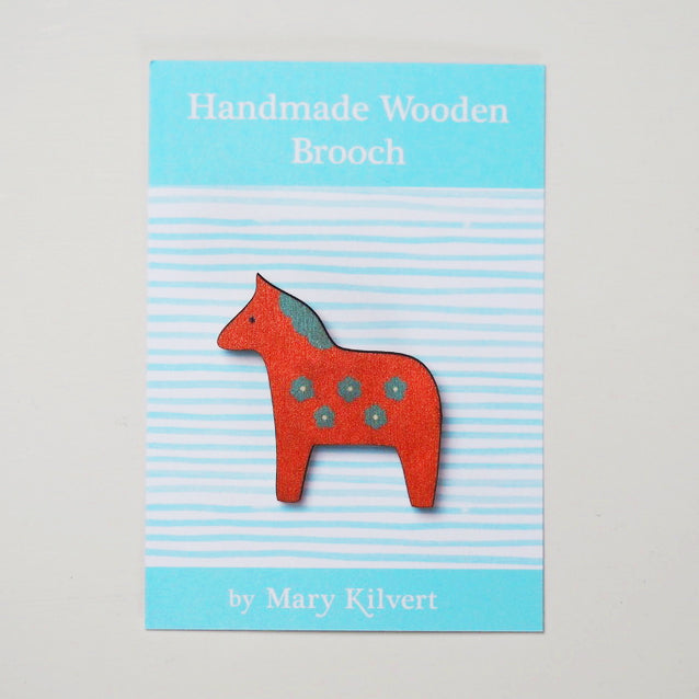 Red Dala Horse Brooch by Mary Kilvert