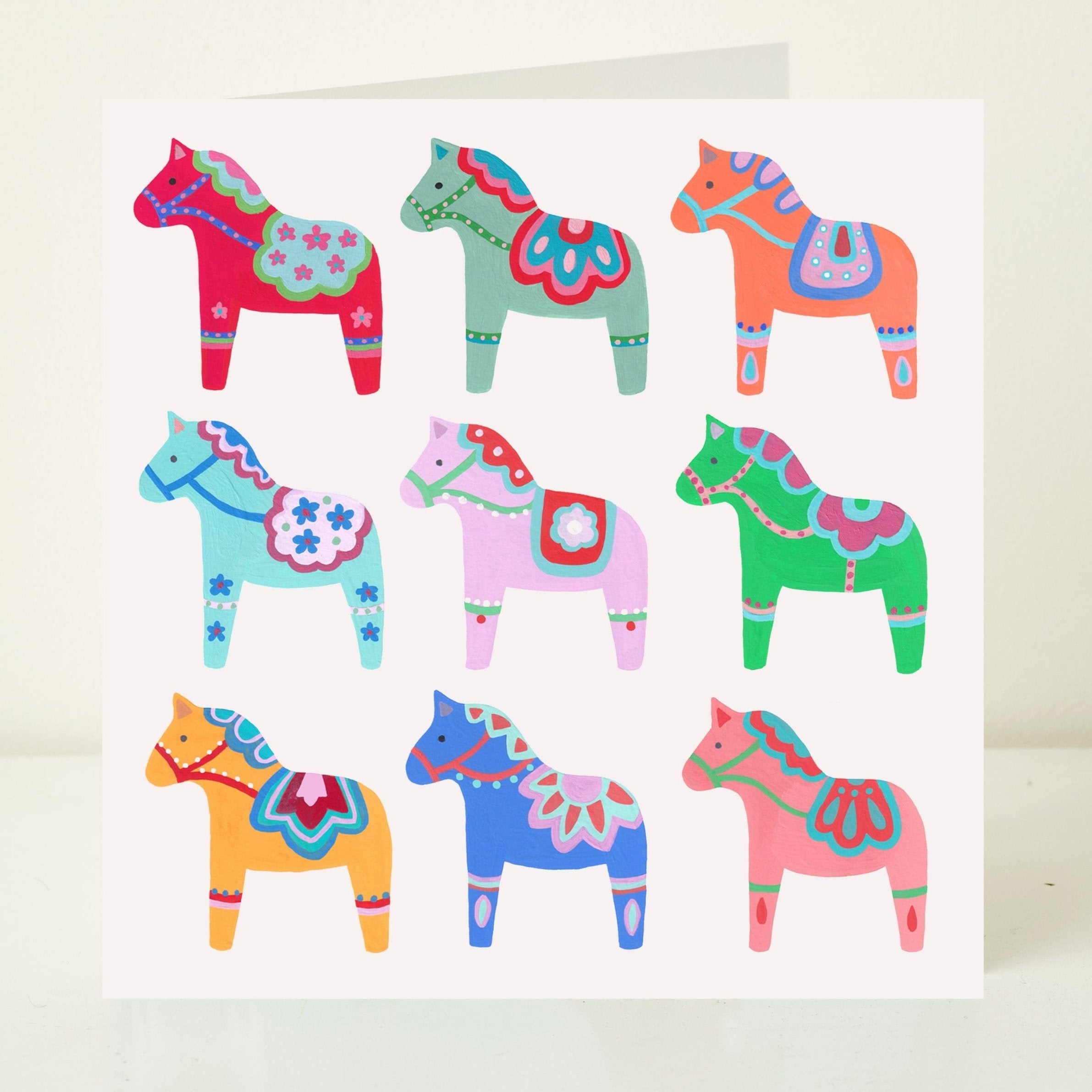 Dala Horses Greeting Card by Mary Kilvert