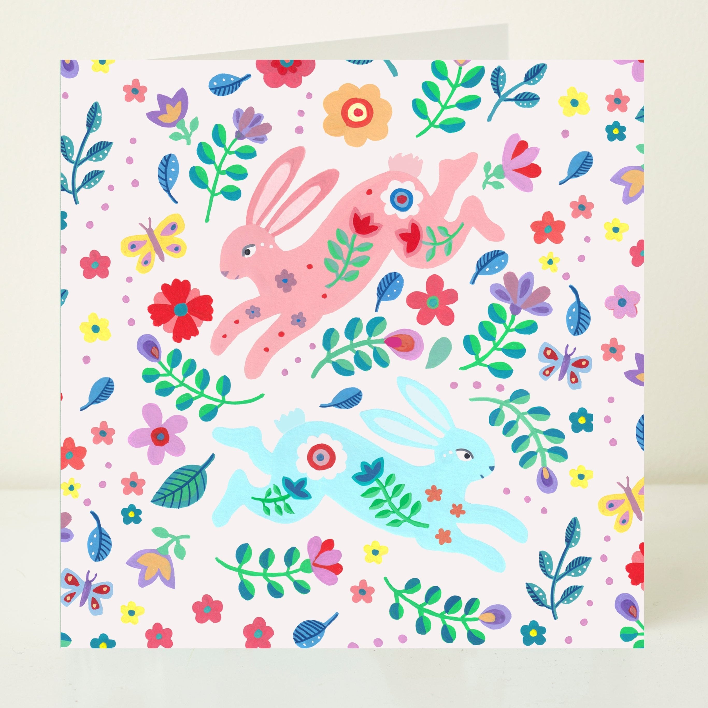 Dancing Hares Greeting Card