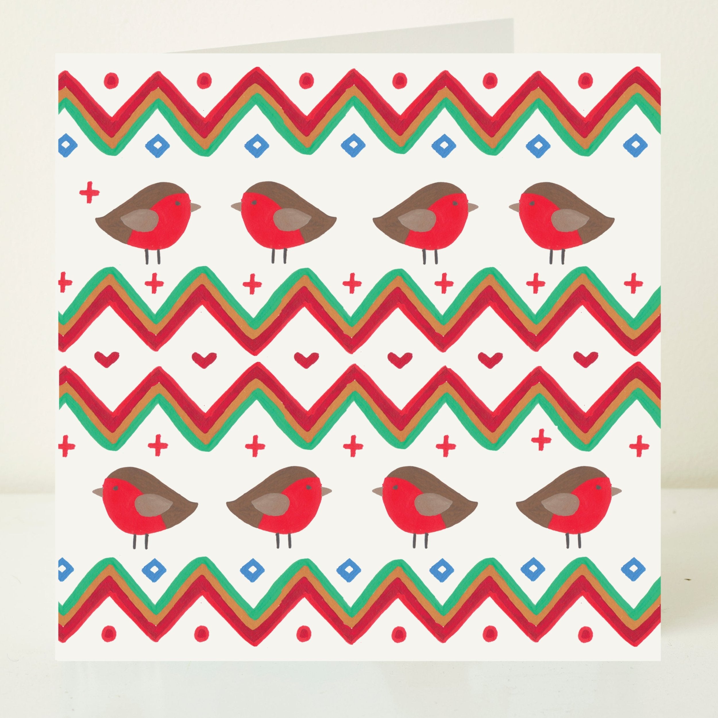 Robin Pattern Christmas Card by Mary Kilvert