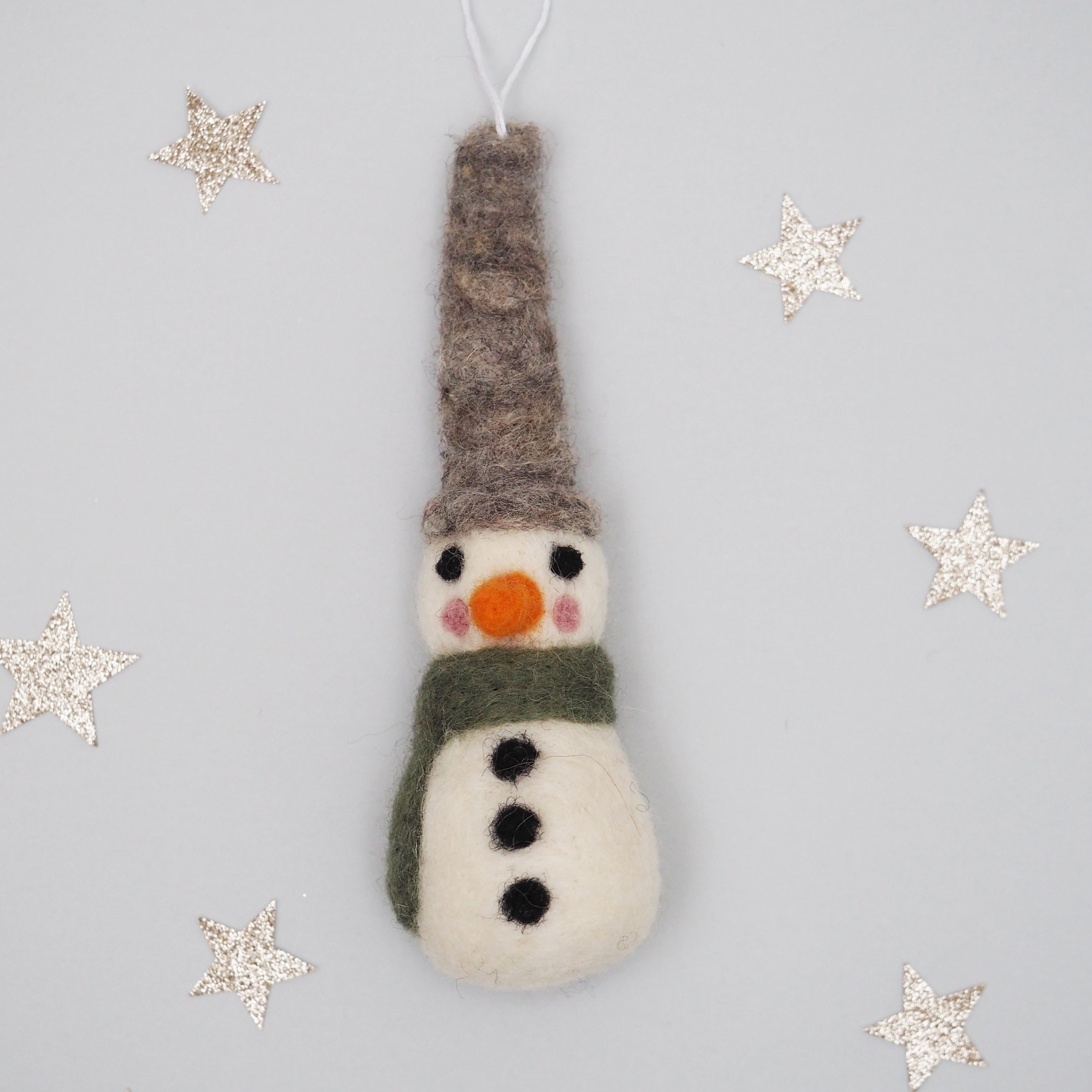 Felt Snowman with Green Scarf Christmas Decoration