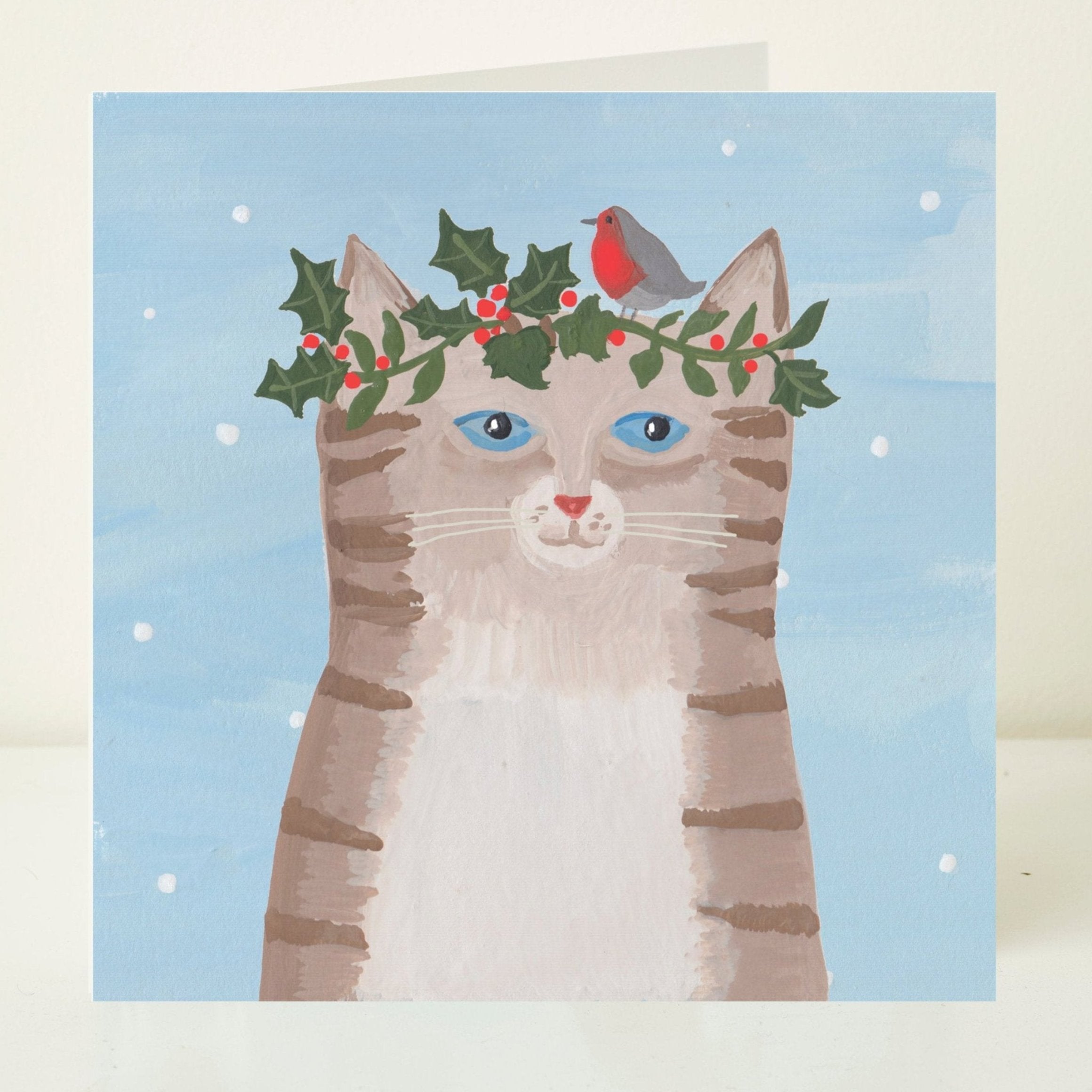 Christmas Cat Greeting Card by Mary Kilvert